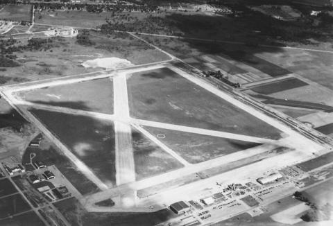 Wold-Chamberlaind Field, Minneapolis's airport, 1941. Owned and developed by the Minneapolis park board, 1926-1943. One of the only success stories when the park board was asked to develop something other than a "park." (Minneapolis Park and Recretion Board.)